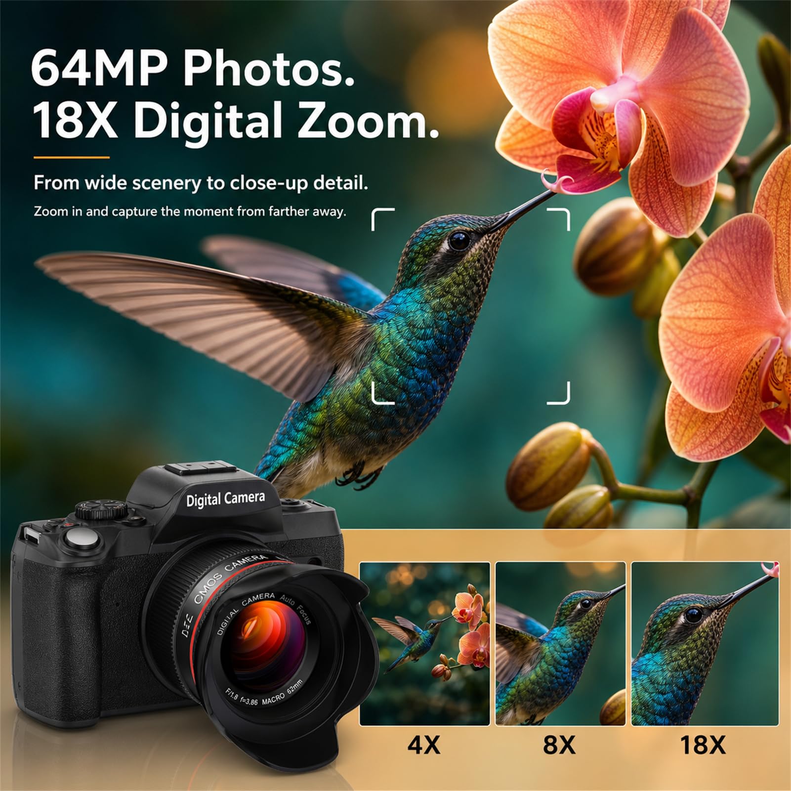 Cámara digital 5K para fotografía, cámara de vlogging de enfoque automático de 64 MP para video de YouTube con lente frontal y trasera, flash, cámara de viaje con pantalla táctil de 4 pulgadas
