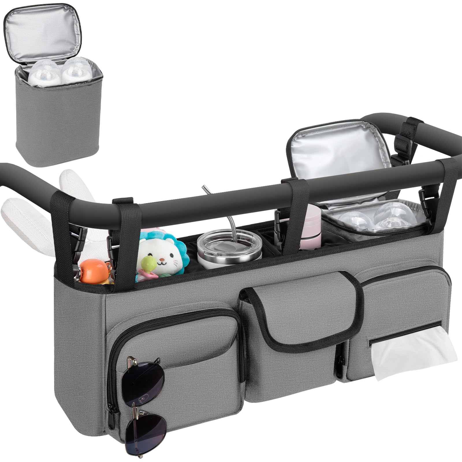 Double Stroller Organizer Compatible with Bob Duallie, with Cooler Bag