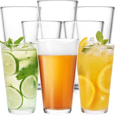 CUCUMI 8pcs 16oz Beer Pint Glasses, Drinking Glasses Set of 8 Highball Glasses Water Cups for Cold Beverages