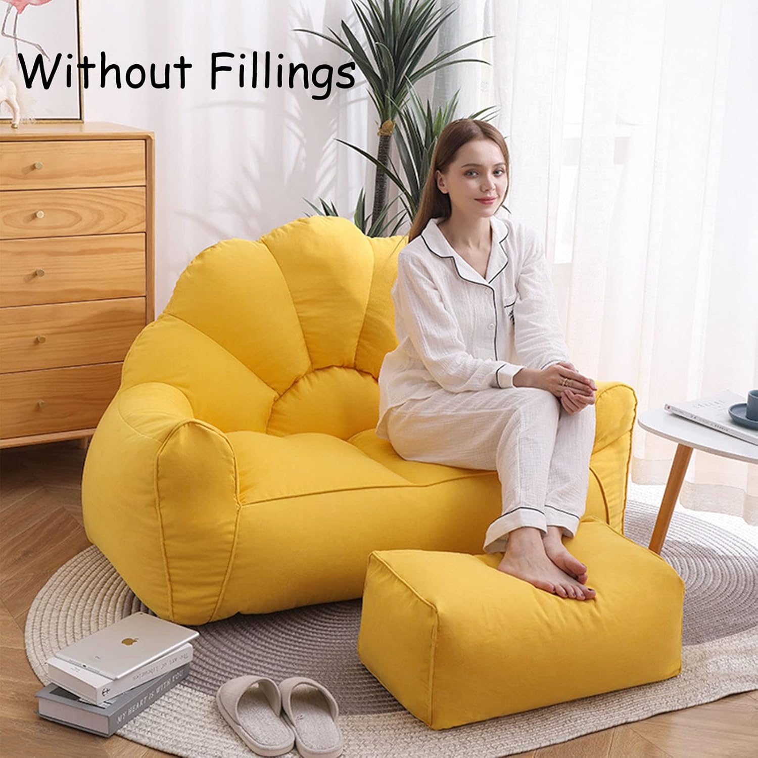 Double Lazy Sofa Bright-Colored, (Without Fillers) Sunflower-Shaped Bean Bag Chair Sunflower-Shaped for 2 Persons to Relax Furniture for Decorate Your Room,Yellow