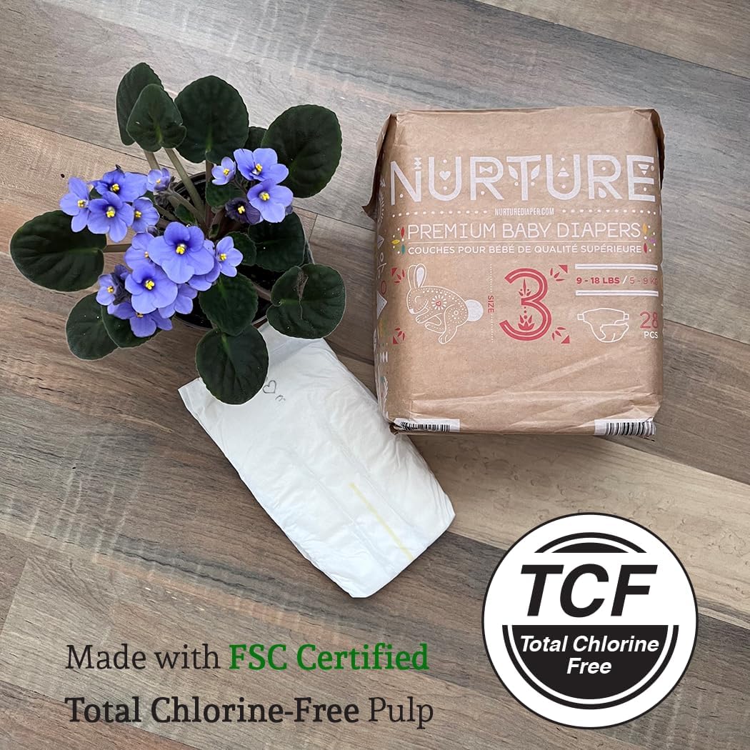 Nurture Diapers by BioBag, Size 5 (27-40 pounds), 69 Premium Quality Baby Diapers, Chemical Free, Ultra Absorbent, Eco Friendly, Hypoallergenic