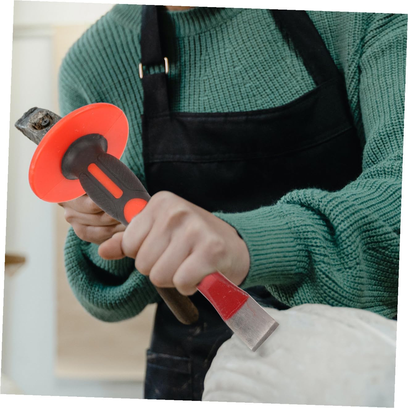 2-Piece 12-inch Heavy Duty Masonry Chisel Set Hand Guard Flat Head and Pointed Head Concrete Breaker Tools for Demolition and Carving