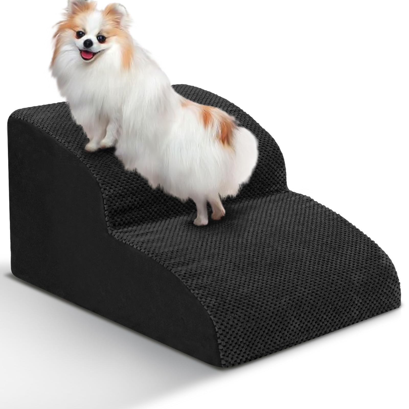 Dog Stairs for Small Dogs - High Density Foam Pet Steps, Extra Wide Dog Ramp with Non-Slip Bottom for High Beds, Couch and Sofa, Best for Dogs Injured, Older Doggy Cats,2 Steps, Black