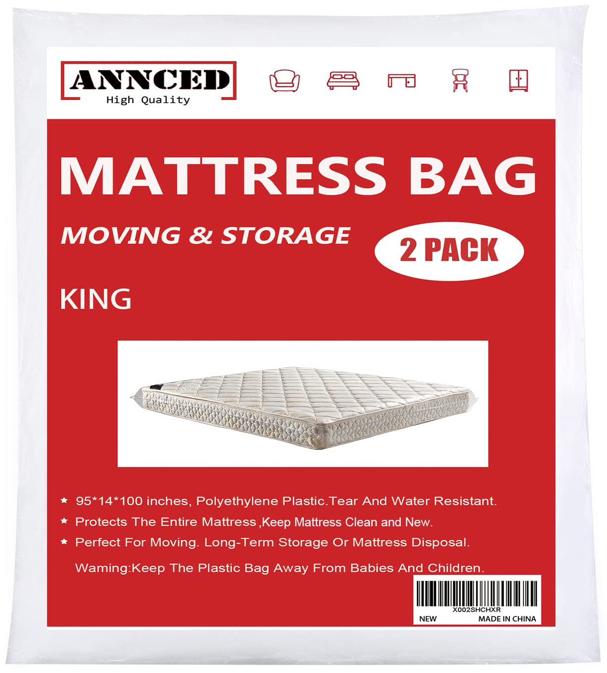 2 Packs Mattress Bag for Moving Long-Term Storage Protection Cover - 95 x 14 x 100 inches 4