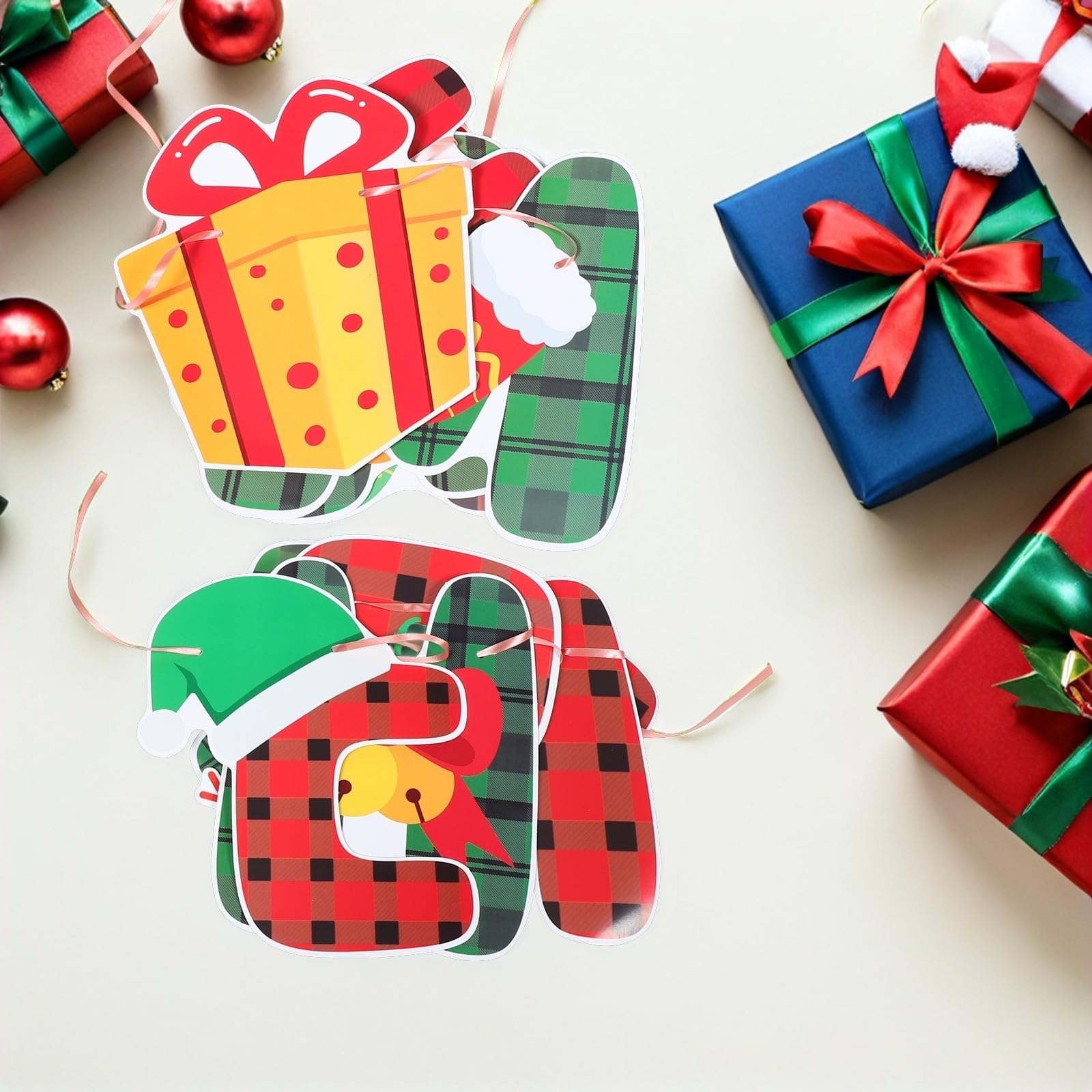 TOYANDONA 9 Piezas Banderines Navideños de Papel Compactos Reutilizables