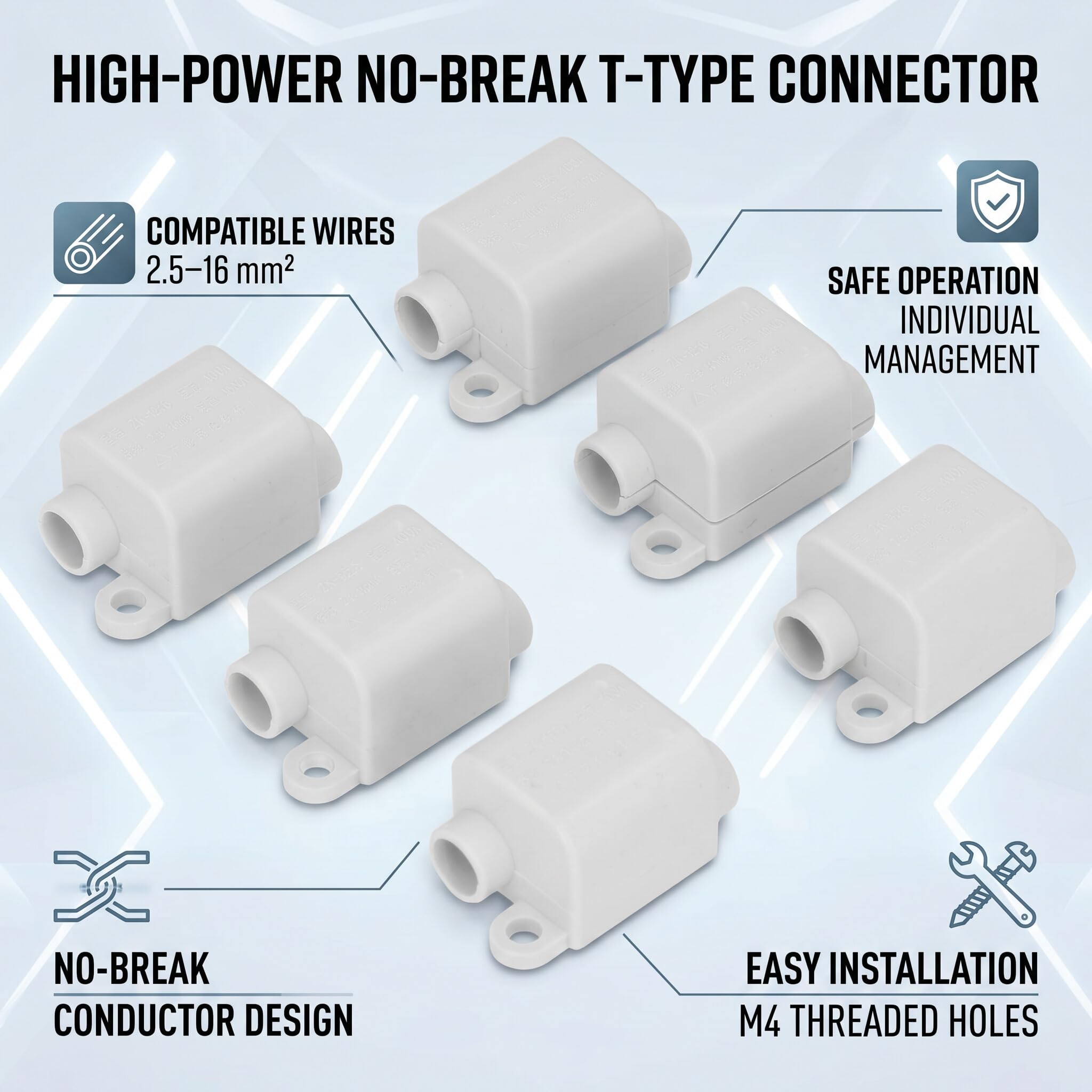 6 Pezzi Tipo T Connettore Splitter Cavo Ad Alta Potenza Spina a 3 Vie Scatola di Giunzione Linea 1000 V 100 A ZK‑1216