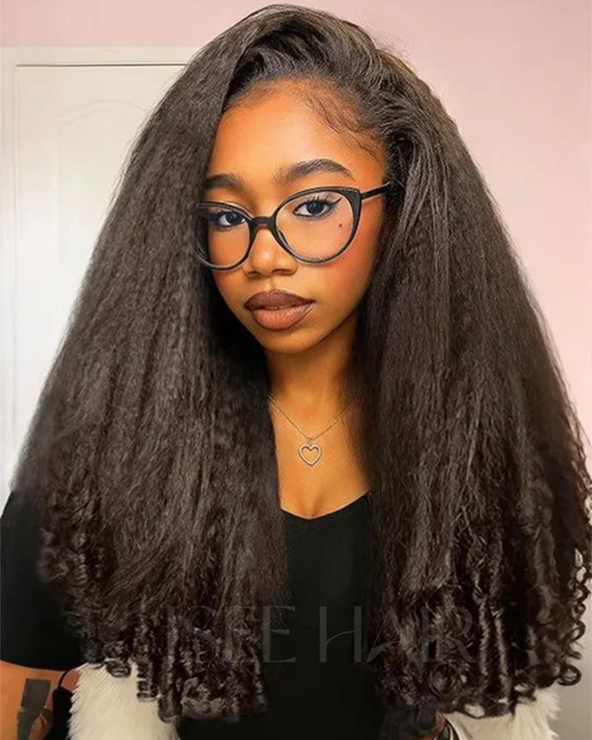 ISEE Half Wig Human Hair Kinky Straight With Spiral Burmese Curly Ends 3 In 1 Flip Over Glueless Wigs With Adjustable Drawstring Beginner Friendly Black Half Wig For Women 180% Density 20 Inch