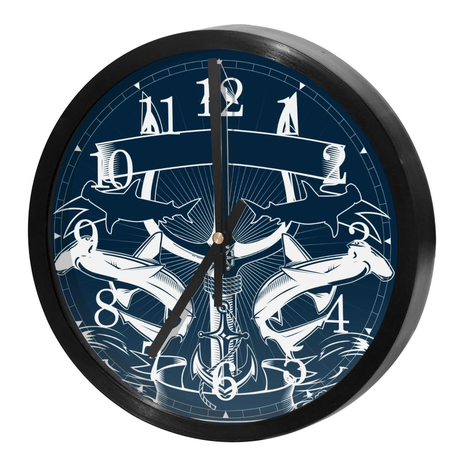 Horloge murale quartz silencieuse bleu marine ronde à piles pour salon maison et bureau