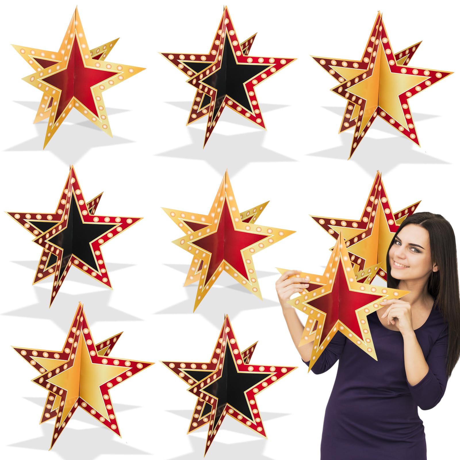Weekgrat 18 Pcs Red Carpet Halloween Star Centerpieces 3D Movie Night Decor