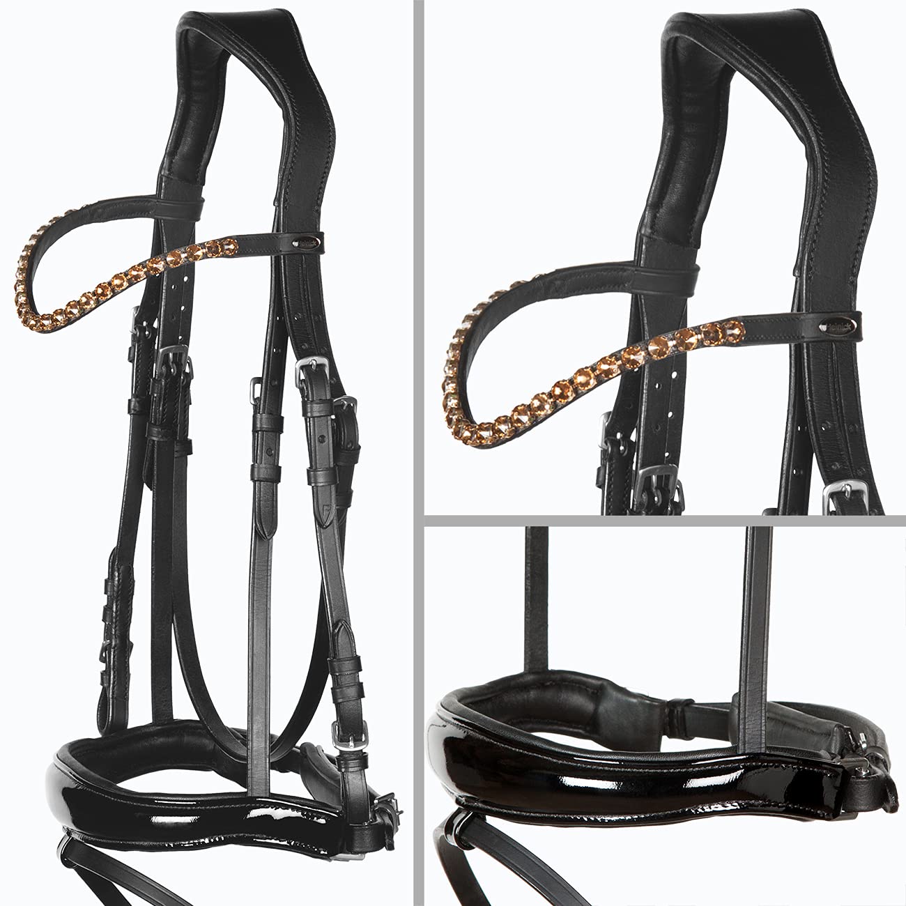 Trense Soft Competition Schwarz Lack ~ Glow-Gold ~ Warmblut