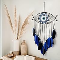 Vista 2 de Dremisland Atrapasueños de mal de ojo, atrapasueños azul y negro, hecho a mano, plumas de mal de ojo, adorno colgante de pared, decoración del hogar