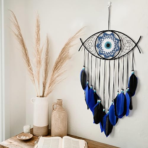 Miniatura 2 de Dremisland Atrapasueños de mal de ojo, atrapasueños azul y negro, hecho a mano, plumas de mal de ojo, adorno colgante de pared, decoración del hogar