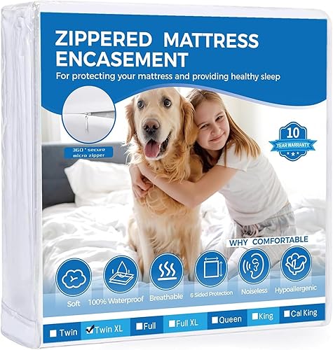 Miniatura 11 de Protector de colchón Queen con cremallera, 6 lados, impermeable, tamaño Queen, 9 pulgadas, funda de resorte de caja de bajo perfil