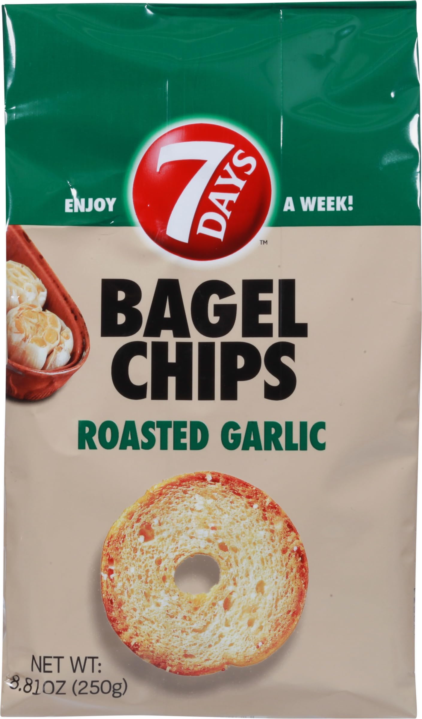 7Days Bagel Chips, Roasted Garlic, 8.81 Ounce Bag