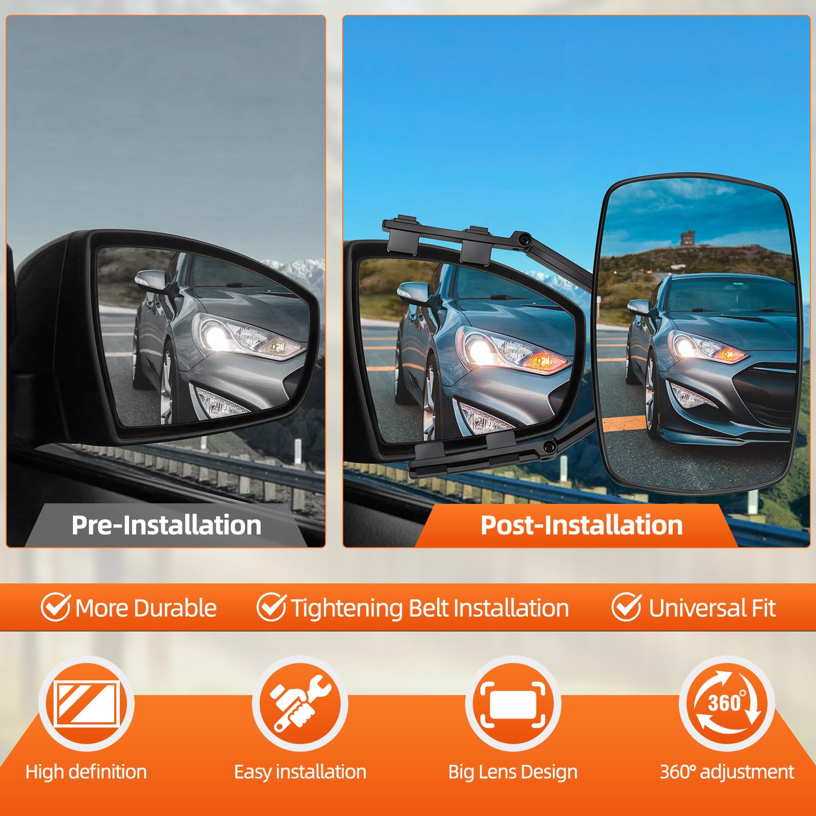KAOLALI Espejos Caravana Coche, Retrovisores Caravana, 2Pcs Espejos de Remolque Towing, Espejo Retrovisor de Extensión, para Remolque Furgoneta Camion Universal
