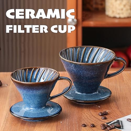 Miniatura 2 de Filtro gotero de café de cerámica con 60 ángulos cónico 02-4 tazas para verter sobre el café, taza de cerámica para exteriores, juego de filtros