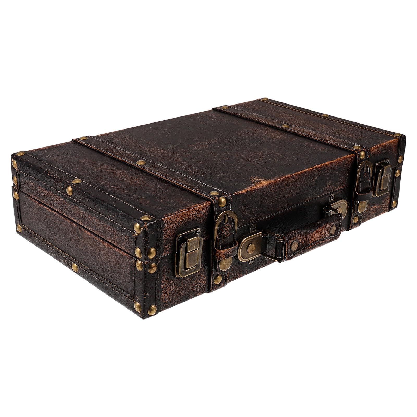 Valise vintage en bois marron pour creer un coin bureau retro et chaleureux dans le salon