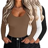 Riyiper 3 Pack Women's Scoop Neck Tops Long Sleeve Slim Fitted Shirts Casual Basic Tunic Fall Trendy Y2k Tight Tees