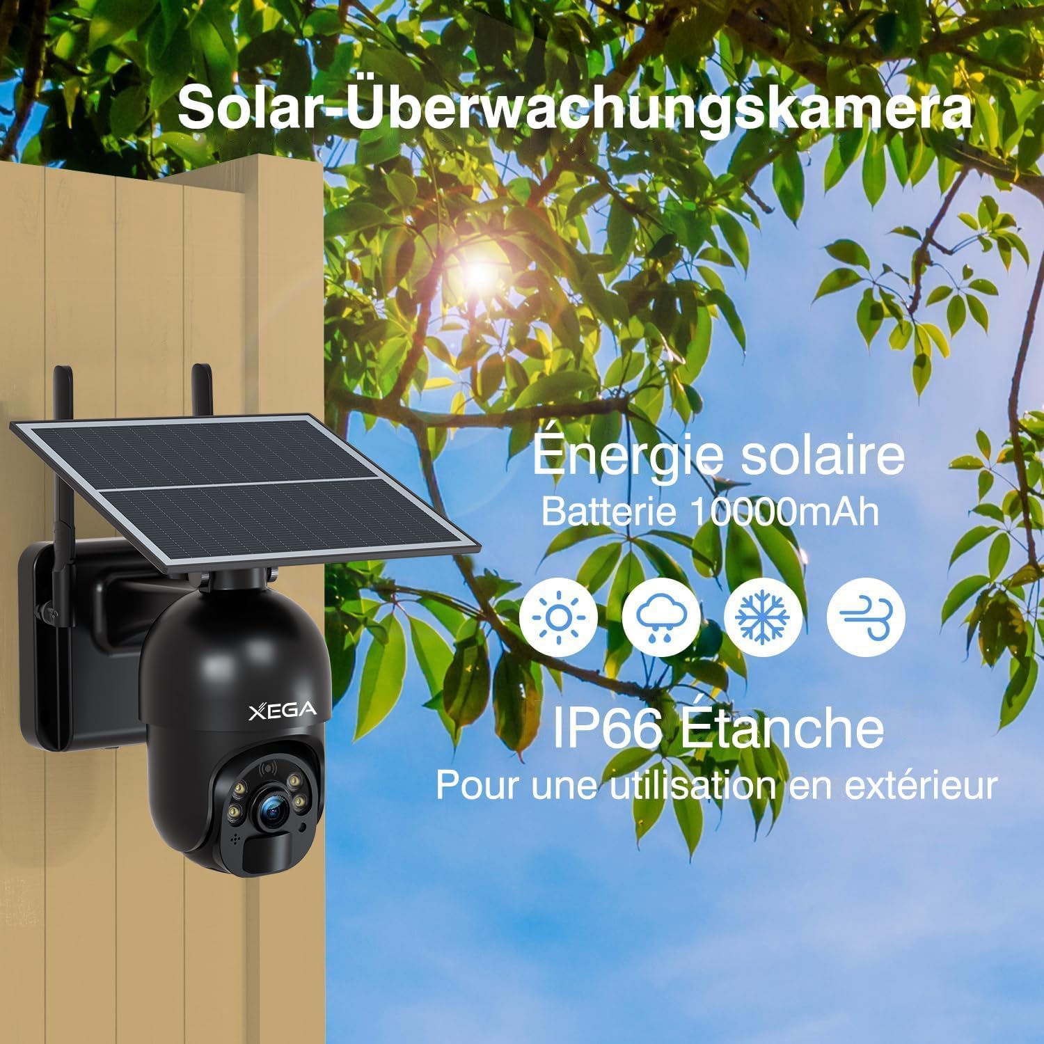 Xega Portable 4G Camera Surveillance Avec Carte SIM, CCTV