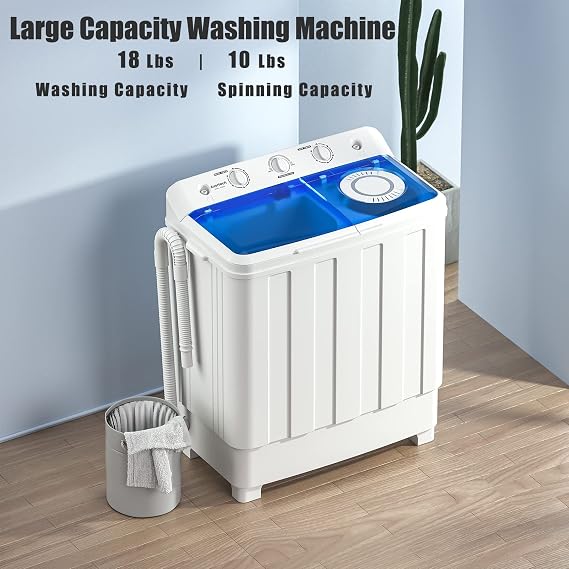 Auertech Portable Washing Machine, 28lbs Twin Tub Washer Mini Compact Laundry Machine with Drain Pump, Semi-automatic 18lbs Washer 10lbs Spinner Combo for Dorms, Apartments, RVs