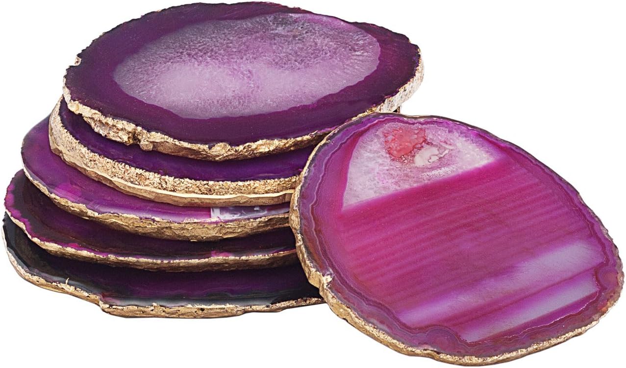 SOSPL Agate Coasters with Golden Side Layer (Purple) - Set of 6