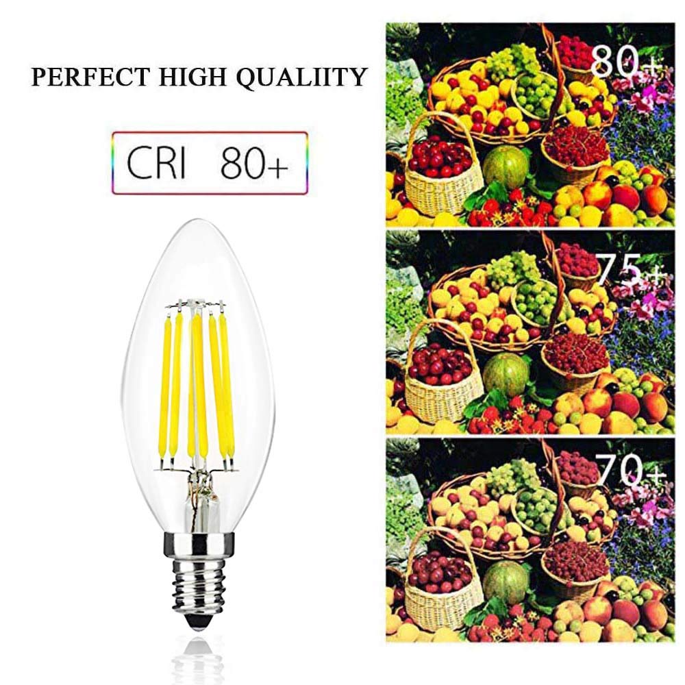 Lampadina a candela LED E14 con attacco Edison piccolo C35 da 6 W, equivalente a 60 W, luce bianca fredda 6000-6500 K, 560 lumen, lampadine a filamento per lampadari a LED E14, non dimmerabili, confe