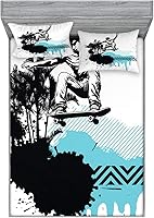 Vista 179 de Ambesonne Island Map - Juego de sábanas bajeras y fundas de almohada, mapa del tesoro súper detallado, diseño de piratas rústicos grungy, tema