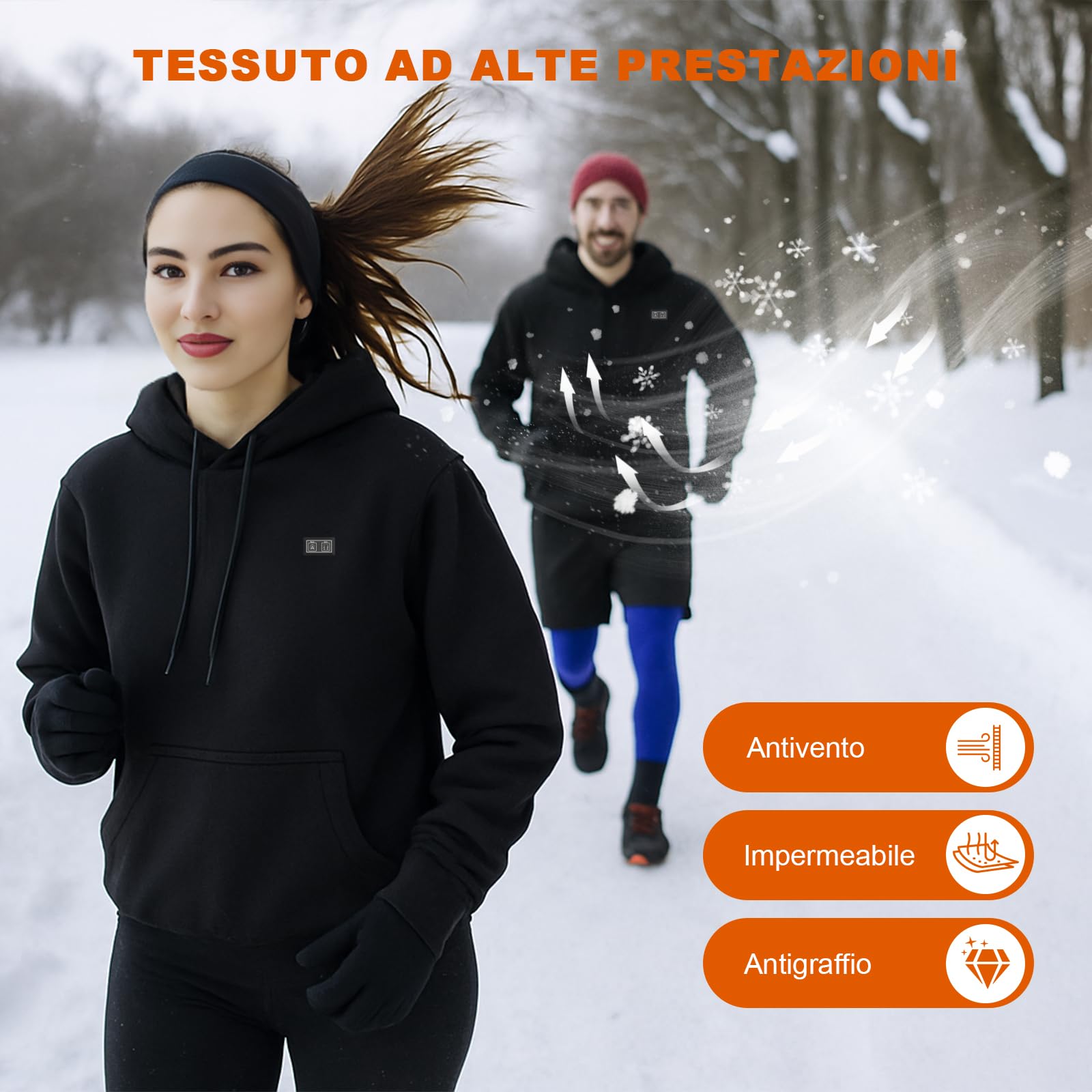 Felpa con Cappuccio Riscaldante con Interno in Pile per Uomo e Donna, Batteria 7.4V 20000mAh - Giacca Termica Intelligente 6 Zone, 3 Livelli di Calore per Outdoor, Campeggio, Escursionismo