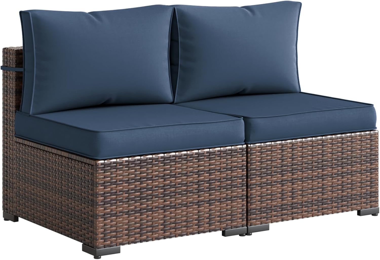 UDPATIO 2 Pieces Patio Furniture Sofa Sets, Outdoor All-Weather Patio Sectional Sofa with Non-Slip 4 Inch Thick Cushion Deep Seating High Back (Navy Blue)