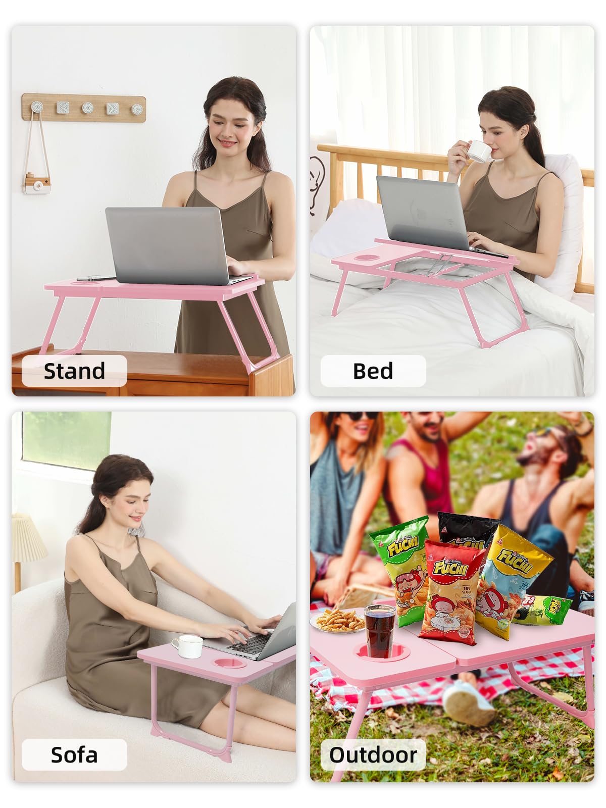 Scrivania per divano/divano/pavimento, scrivania da letto regolabile a 5 angoli con gambe pieghevoli e portabicchieri, tavolino leggero per scrivere/mangiare/leggere, supporto portatile per laptop per