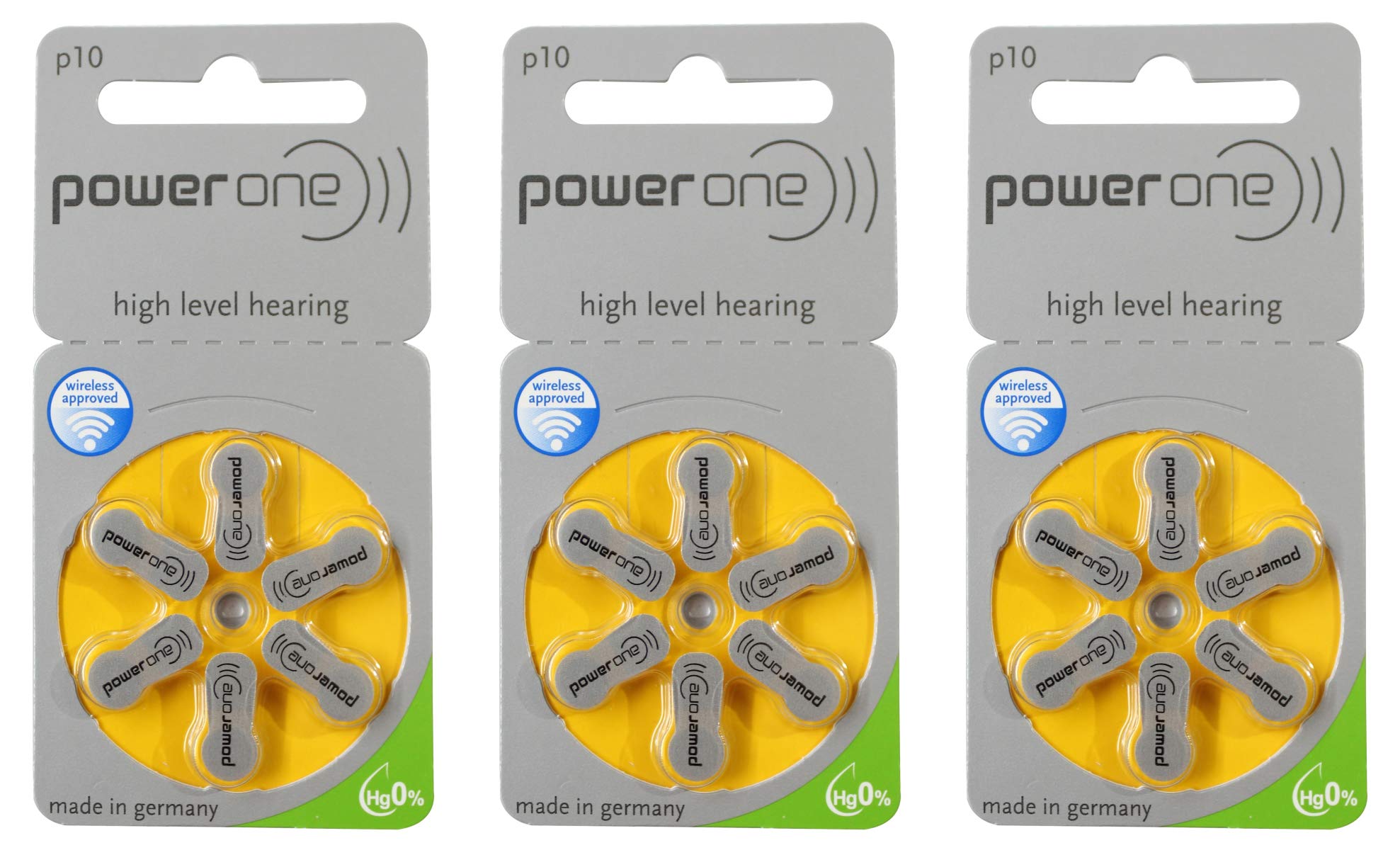 FCSPower One Hearing Aid Batteries Zinc Air Mercury-Free (Size P10, 3 Strip Total 18 Batteries)