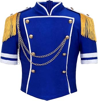 Kids Girls Circus Ringmaster Royal Guard Uniform Drum Majorette Marching Band Short Sleeve Tassels Top