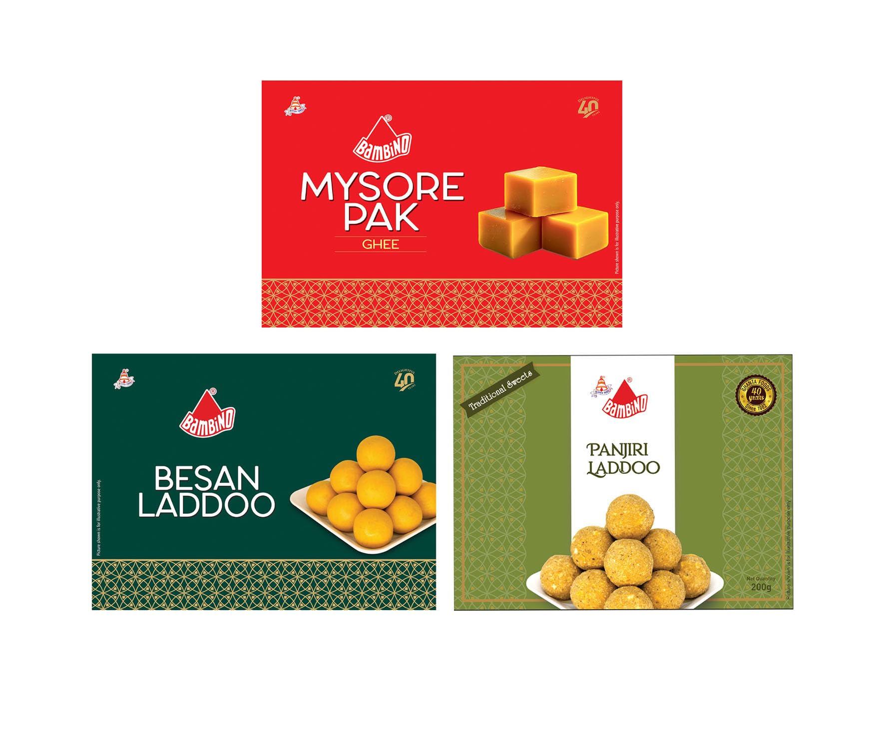 Bambino Diwali Sweets Assorted Combo Pack Besan Ladoo I Panjiri Ladoo I Mysorepak Each 200 Gms X Pack of 3 Indian Sweets Diwali gift pack (B0CTTH4FXS) Amazon Price History, Amazon Price Tracker