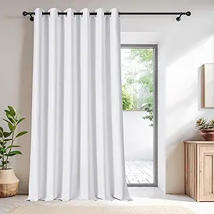 NICETOWN 100% Blackout Sliding Door Curtains 95 inches Long, Grommet Thermal Insulated Room Divider Curtains for Living Room/Bedroom/French Door/Patio, 1 Panel, Pure White, 80W x 95L