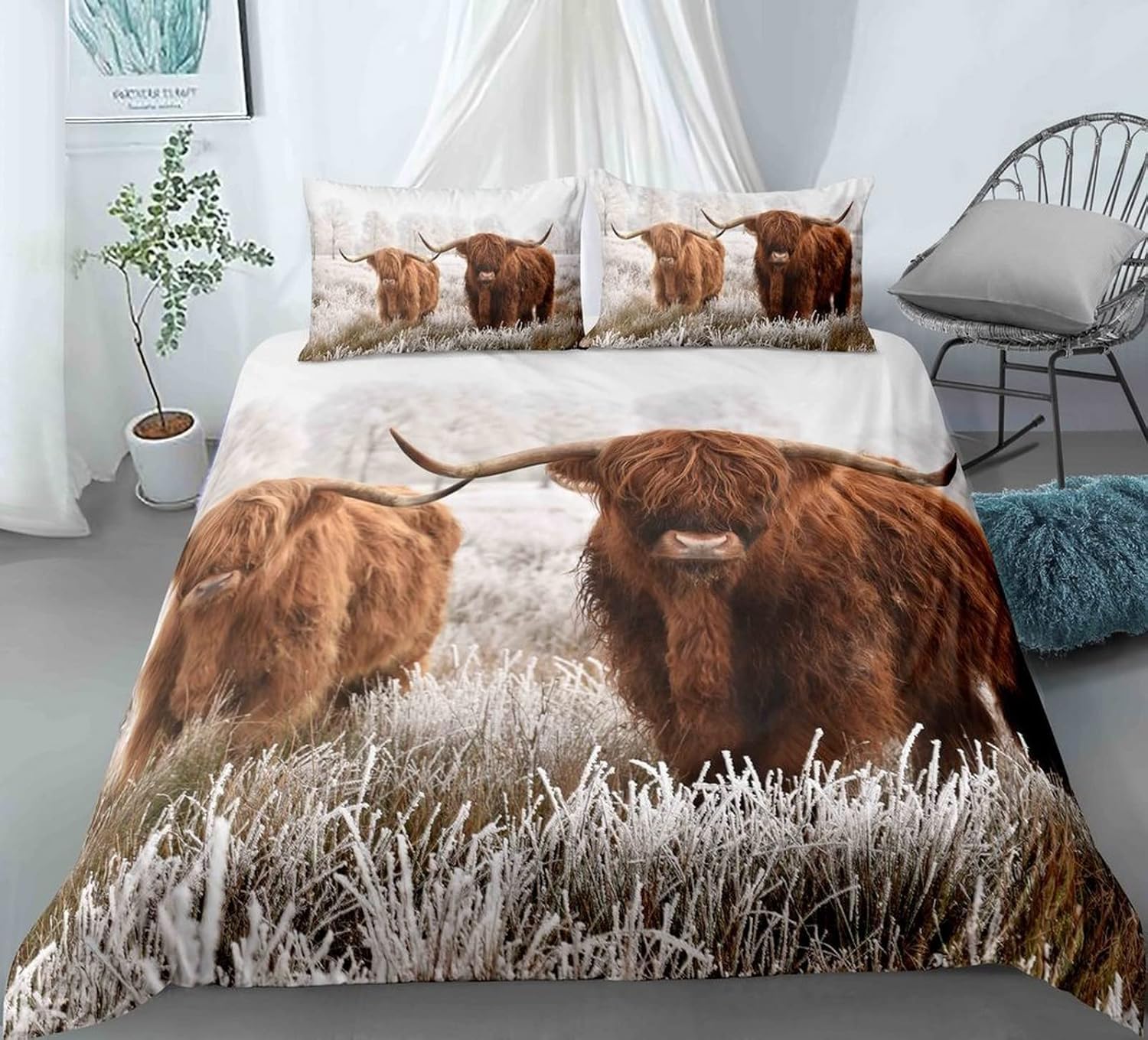 Ensemble de literie 135x200 parure de lit vache animale 3 pièces microfibre