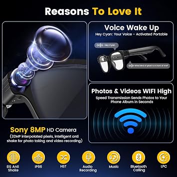 Smart Glasses with Camera, 800w 1200p Smart Glasses with Anti Shake, Real-Time Translation, Voice Assistant, Ai Camera Glasses Recording Videofor Photos, Videos Vlogging, Travel, Meetings