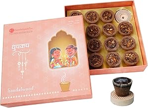 GaneshaSpeaks Natural Dhoop Cups with Sandalwood Fragrance | 15 Pieces | Handcrafted by Skilled Artisans | Eco-Friendly | Pure Aroma | Free Ceramic Stand
