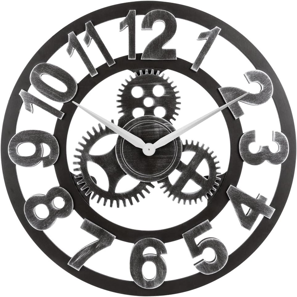 23" inch Noiseless Silent Non-Ticking Wall Clock - Large 3D Retro Rustic Country Decorative Luxury Art Big Wooden Vintage for House Warming Gift, (Number-Silver)