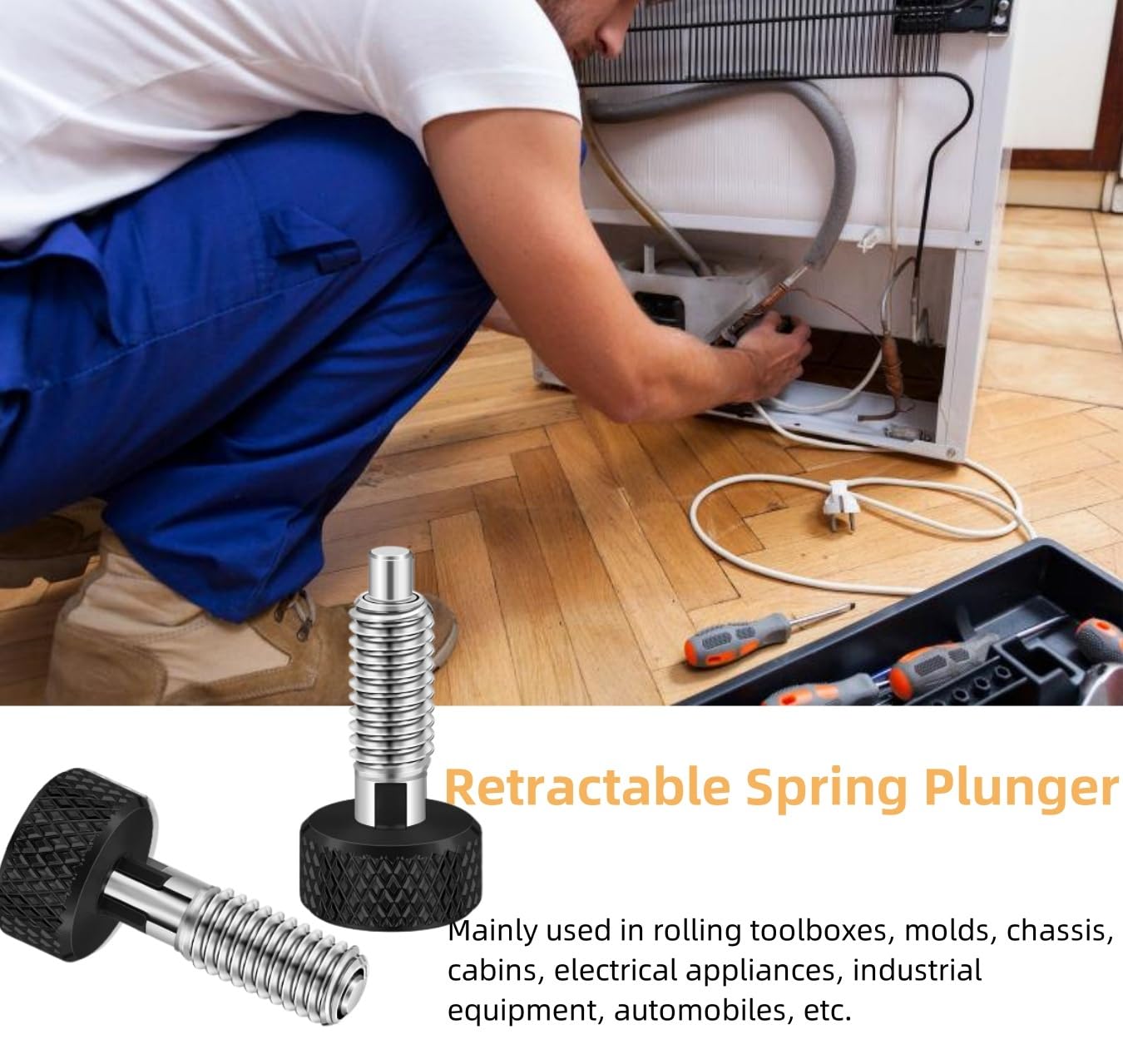 4Pcs Hand Retractable Spring Plunger, Stainless Steel Quick Release Pin M6 Lock Out Self-Locking Bolt with Knurled Handle for Rolling Toolbox Packout Tool Box Accessories