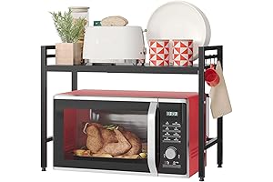 NETEL Expandable Microwave Cart: Optimize Kitchen Space with 2-Tier Metal Countertop Organizer