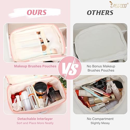Miniatura 2 de JASGOOD Bolsa de maquillaje para mujer, bolsa de cosméticos de viaje de gran capacidad, bolsa organizadora de maquillaje con asa de cremallera,