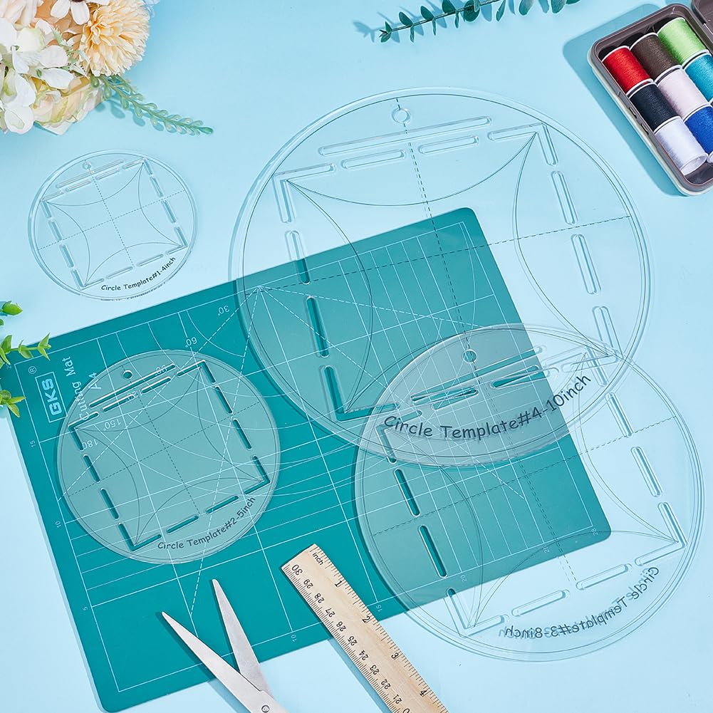 4 plantillas circulares para colchas, 10/12/20/25 cm, regla circular redonda de acrílico transparente, juego de regla de costura redonda, accesorio indispensable para cortar patrones y coser