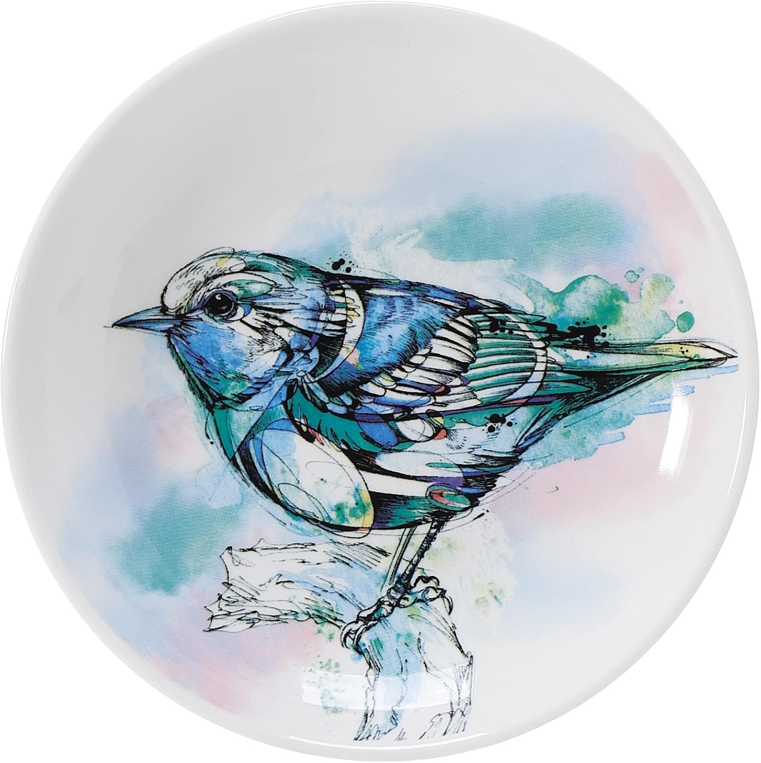 Enesco Izzy and Oliver Watercolors by Abby Diamond Blue Bird Small Appetizer Plate, 6 Inch, Multicolor