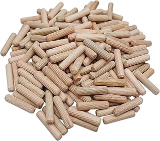 Wooden Dowel Pins 6mm x 40mm Fluted Wood Dowels Rods, Approx 1/4 x 1.6 inch, Made of Hardwood, 200 Pcs