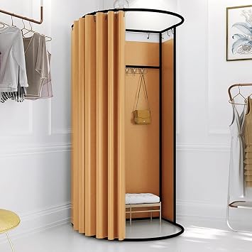 Dont Look At Me-Clothing Store Fitting Room With Shading Curtain,Portable Changing Room Divider - Black Frame, Portable Temporary Mobile Privacy Protection Dressing Room,Easy To Install  Color E
