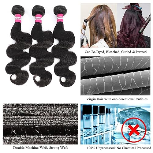 Miniatura 6 de Manojos de cabello humano ondulado 12A de 24, 26, 28 pulgadas, 3 paquetes de cabello humano 100% sin procesar, extensiones de cabello humano virgen