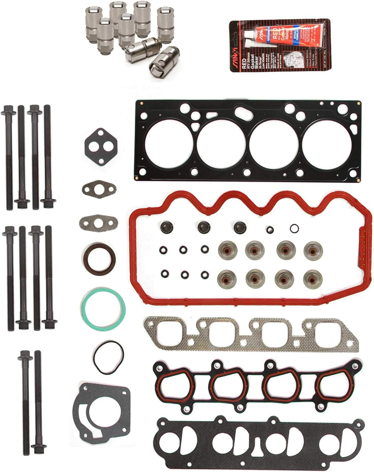 Evergreen HSHBLF8-20901 Head Gasket Set Head Bolts Lifters Compatible With 00-04 Ford Focus 2.0 SOHC 8V VIN P