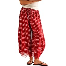 PUWEI Women's Lace Trim Wide Leg Pants Polka Dot Elastic Waist Balloon Pant