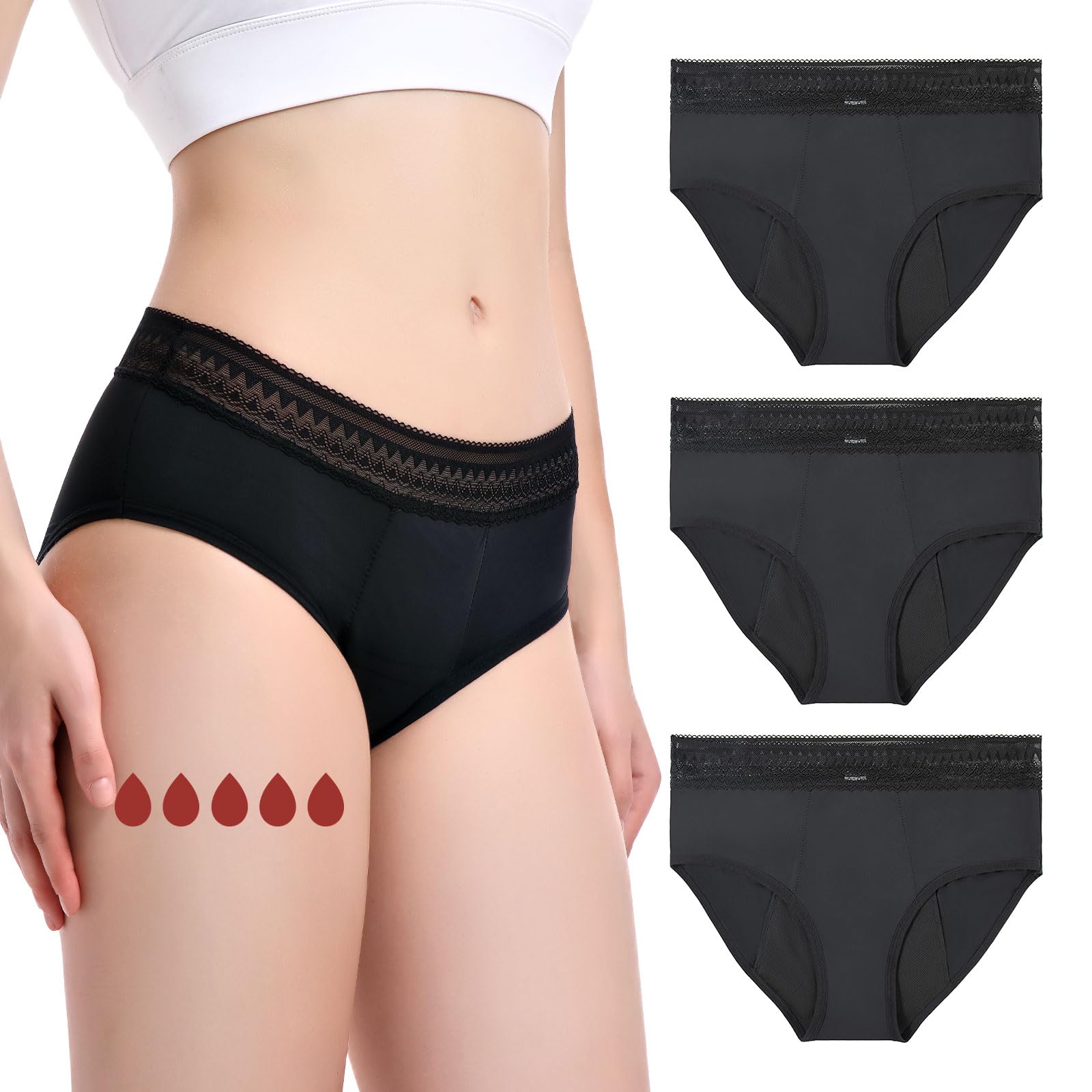 Carer bielizna menstruacyjna z koronką, 50 ml, ultra szybka absorpcja, trwała i wielokrotnego użytku, rozmiar M