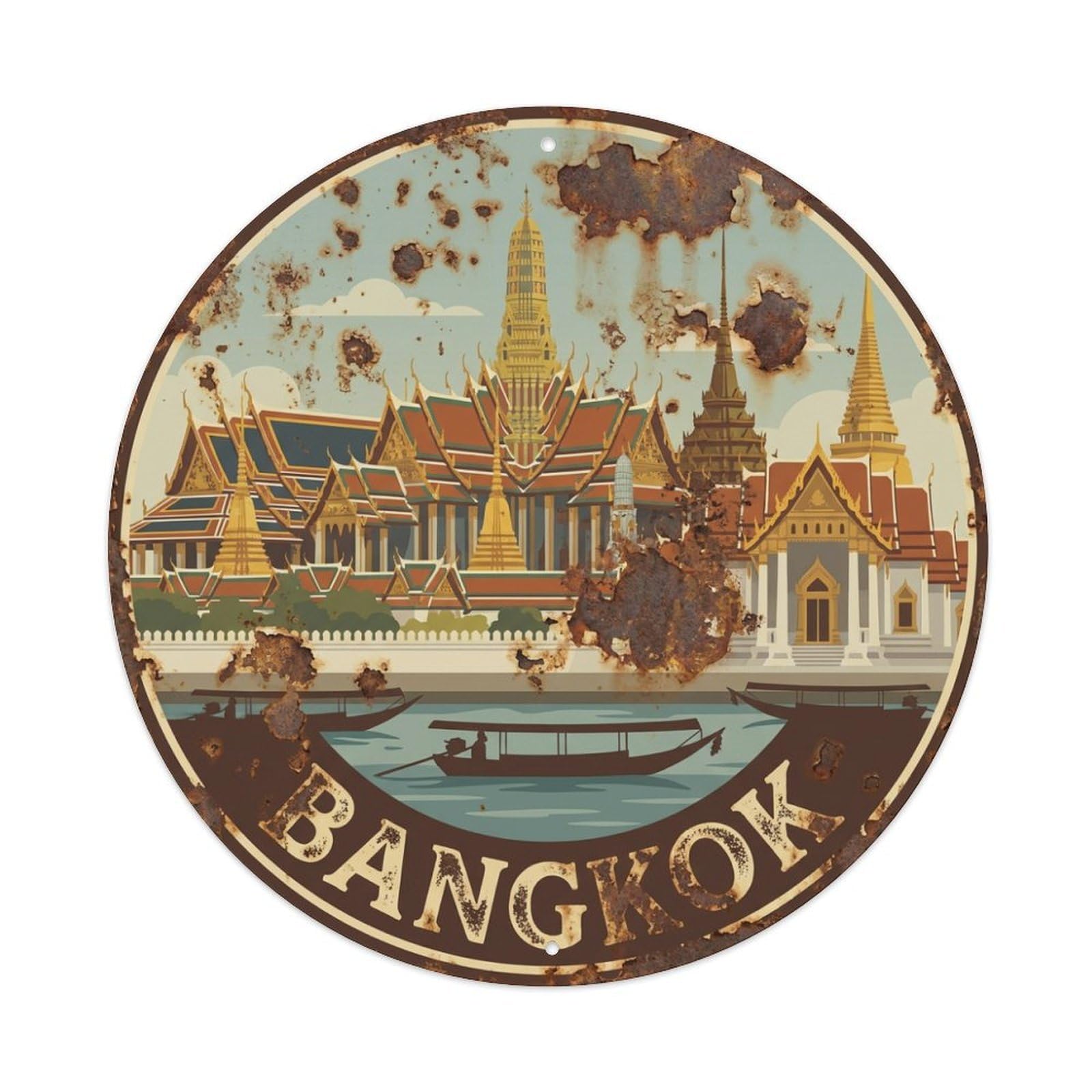 Vintage Travel Thailand Bangkok Metal Tin Sign